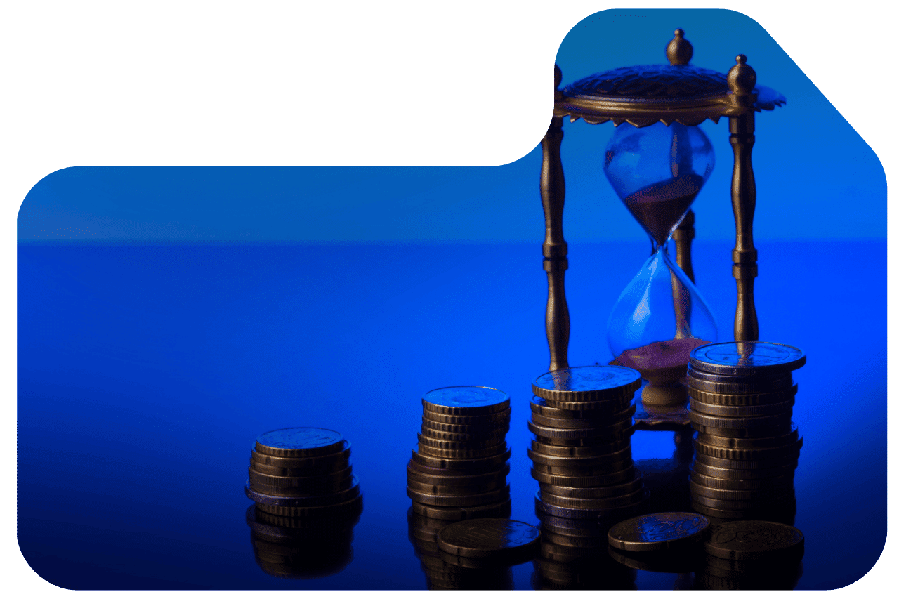 Hourglass on blue background